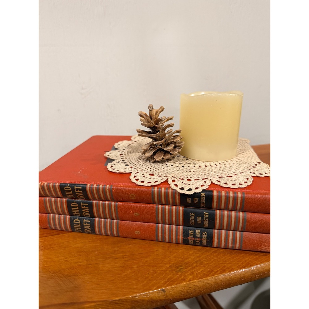 Vintage Childcraft Books Set Volumes 8 9 10 Orange Hardcover Mid Century Art